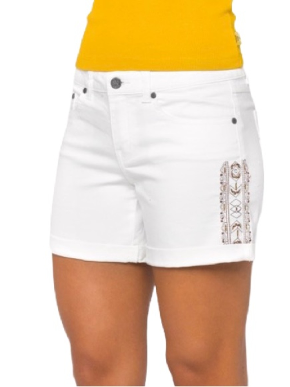 prAna Kara Embroidered Organic Cotton Shorts size 14/32 White Brown Gorpcore